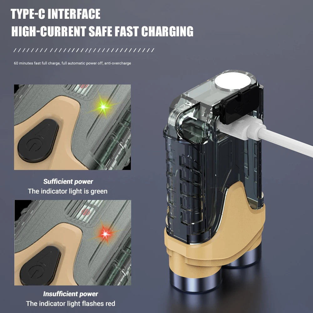 Mini EDC Keychain Flashlight Type-C Rechargeable Multifunctional Magnetic Torch