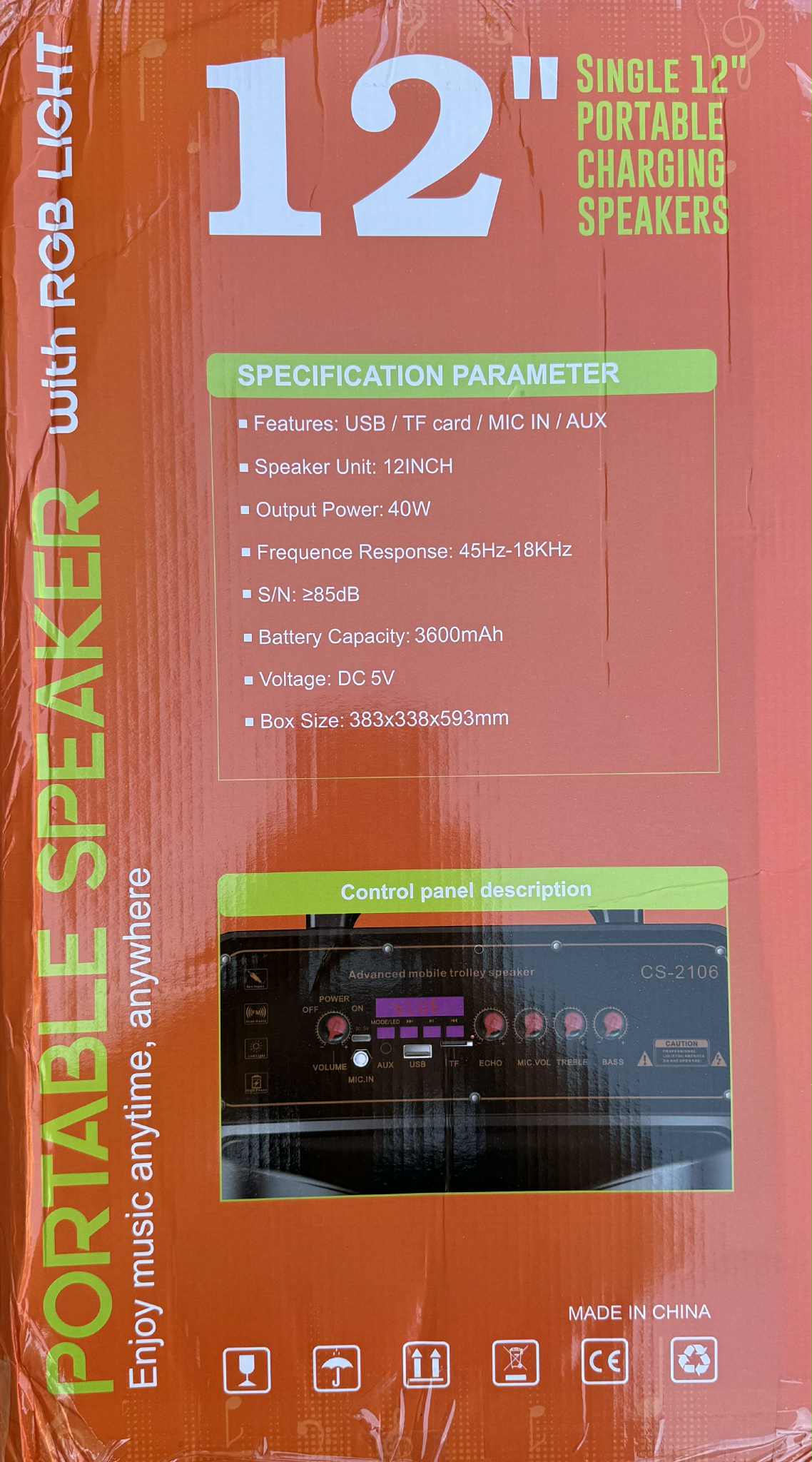 BT Trolley Speaker Karaoke 12” W/Wireless Mic & Remote | CS-2106