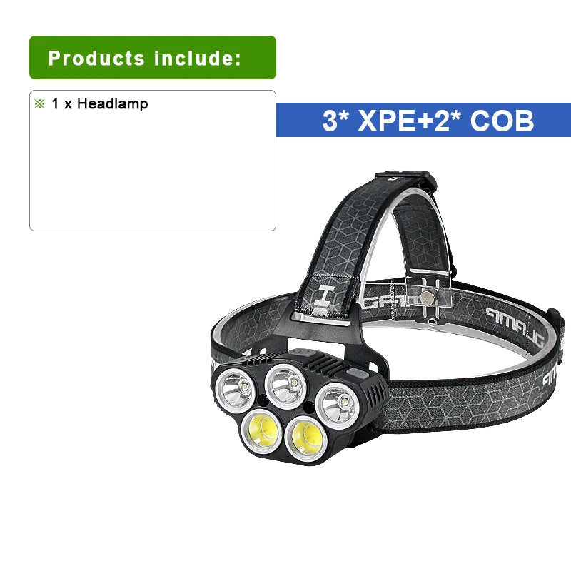 5 LED Powerful Headlamp USB Rechargeable 18650 Battery Head Lamp