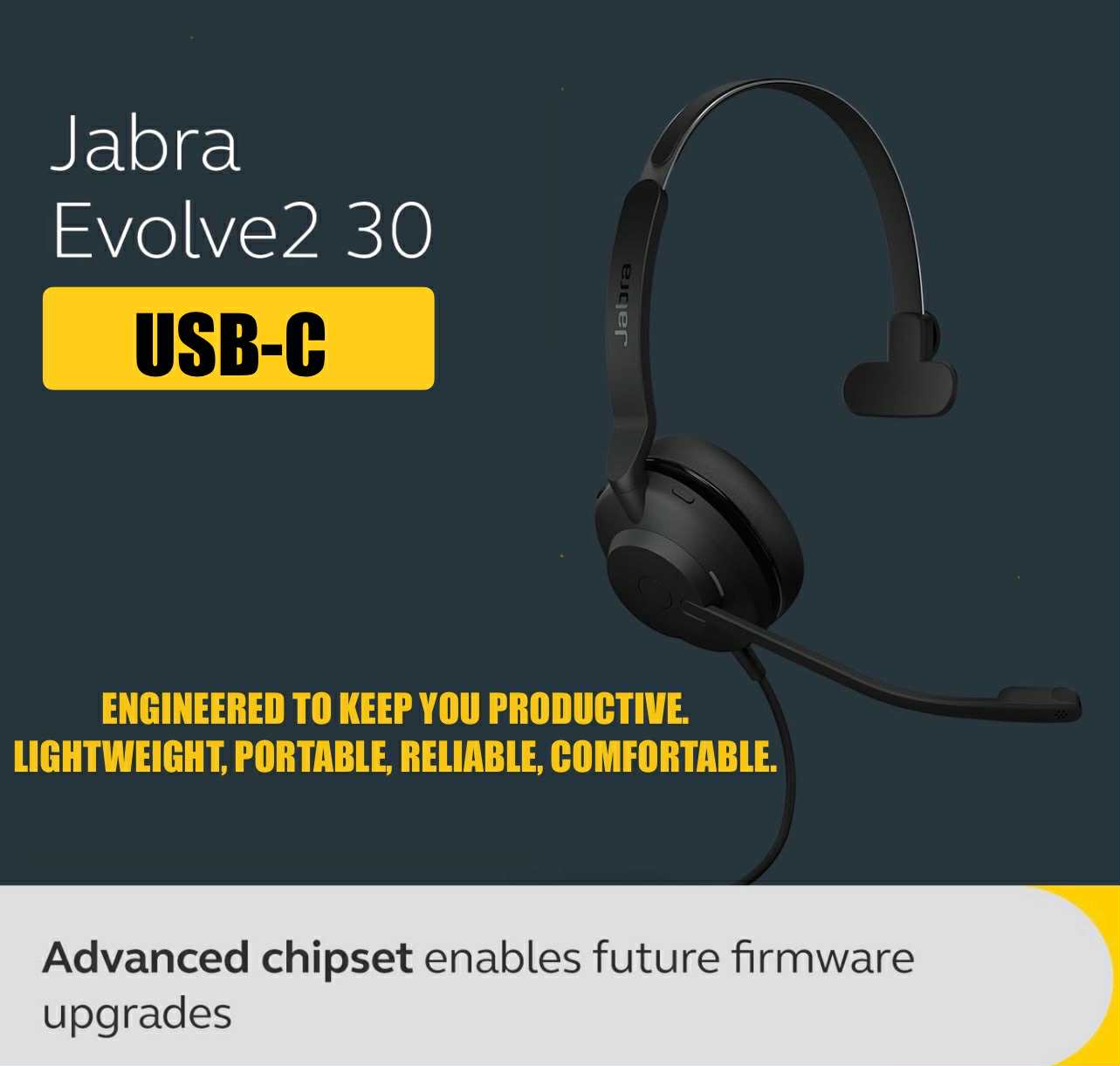 Jabra Evolve2 30 Wired Headset W/Dual ANC Mic | USB-C UC Mono