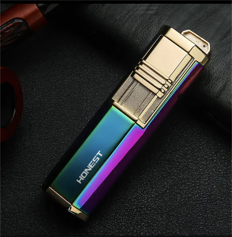 Metal Outdoor Windproof Lighter Portable Double Torch Turbine Butane Gas High Temperature Gun Cigar Kitchen Baking Tool Men's Gift