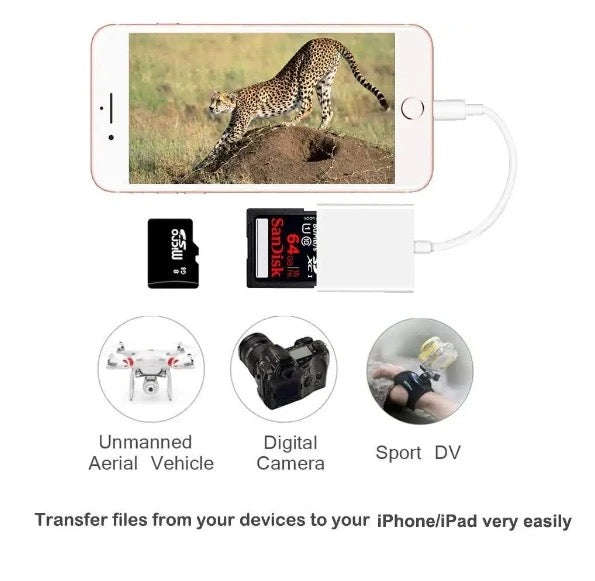 2 in 1 OTG Card Reader Adapter for iPhone 14 13 12 11 Pro Max Micro SD