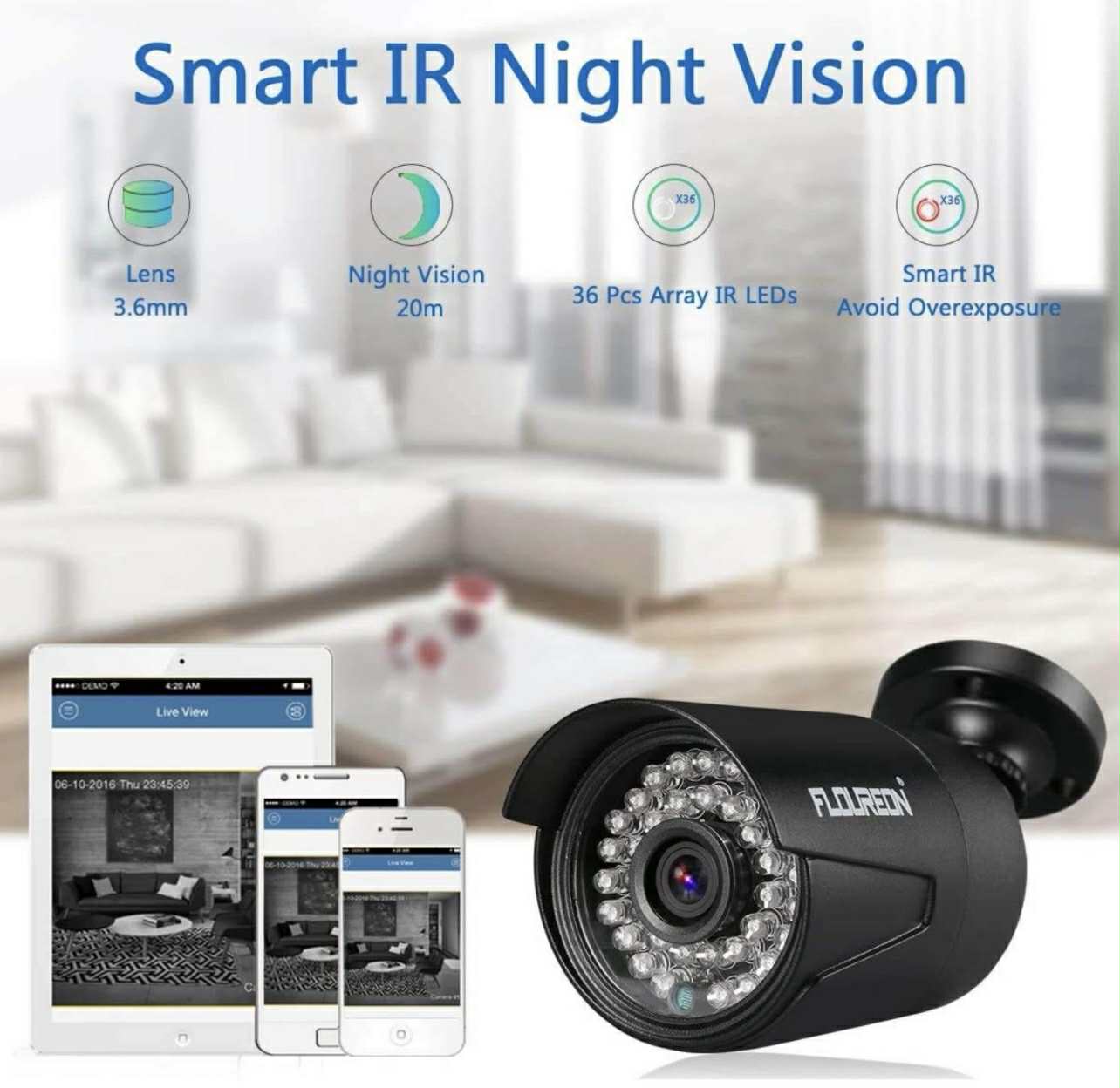 FLOUREON 8CH Security Surveillance DVR System + 4 Pack CCTV Camera
