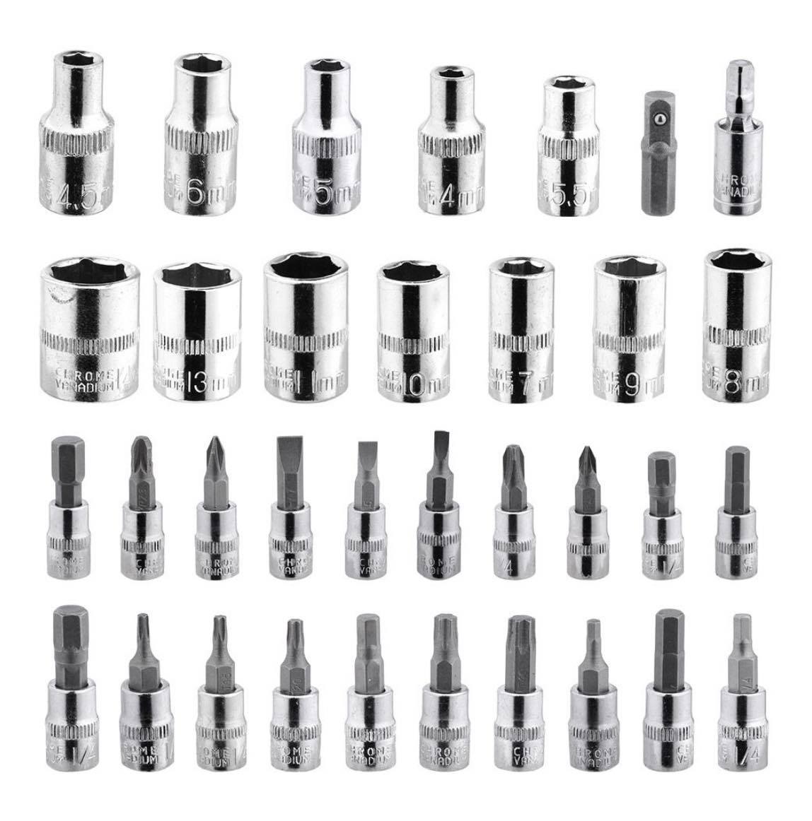 46pcs Socket Ratchet Wrench Set 1/4" External Torx Screwdriver Bit Extension Bar W/Case