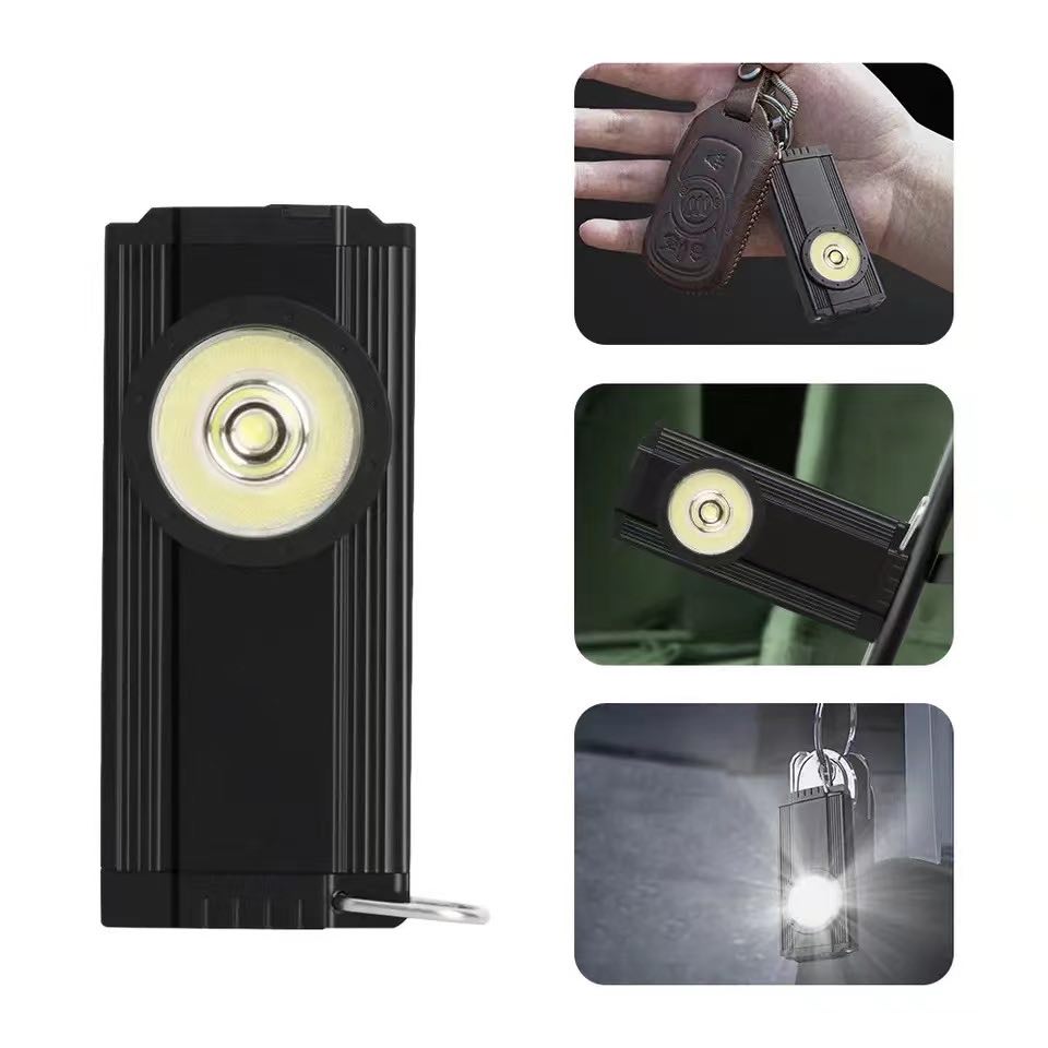 Mini Metal Magnetic Base Keychain Light Rechargeable W/Back Clip