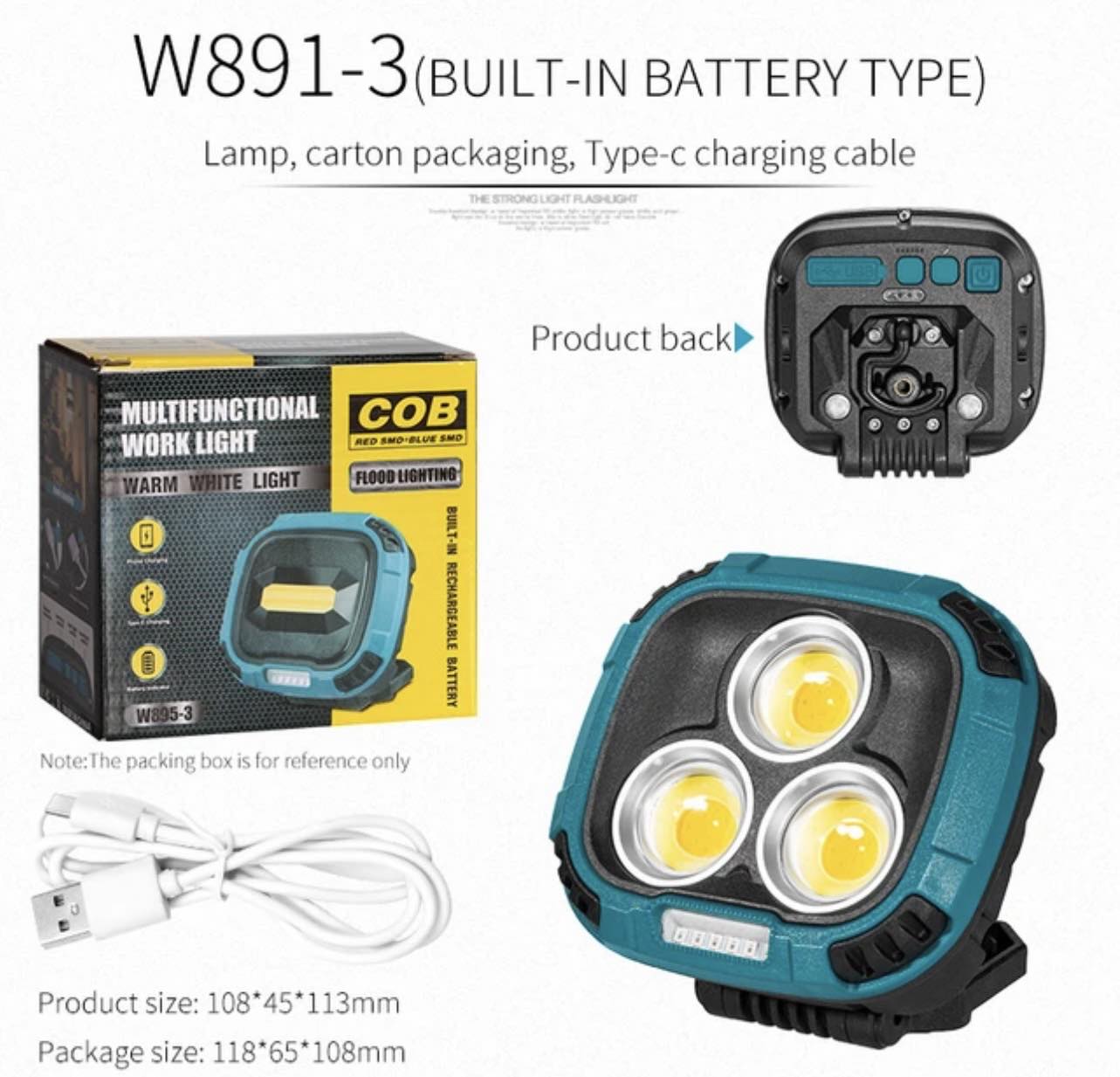 Portable LED Multifunctional Rechargeable Work Light Tricolor + Red W/Magnet