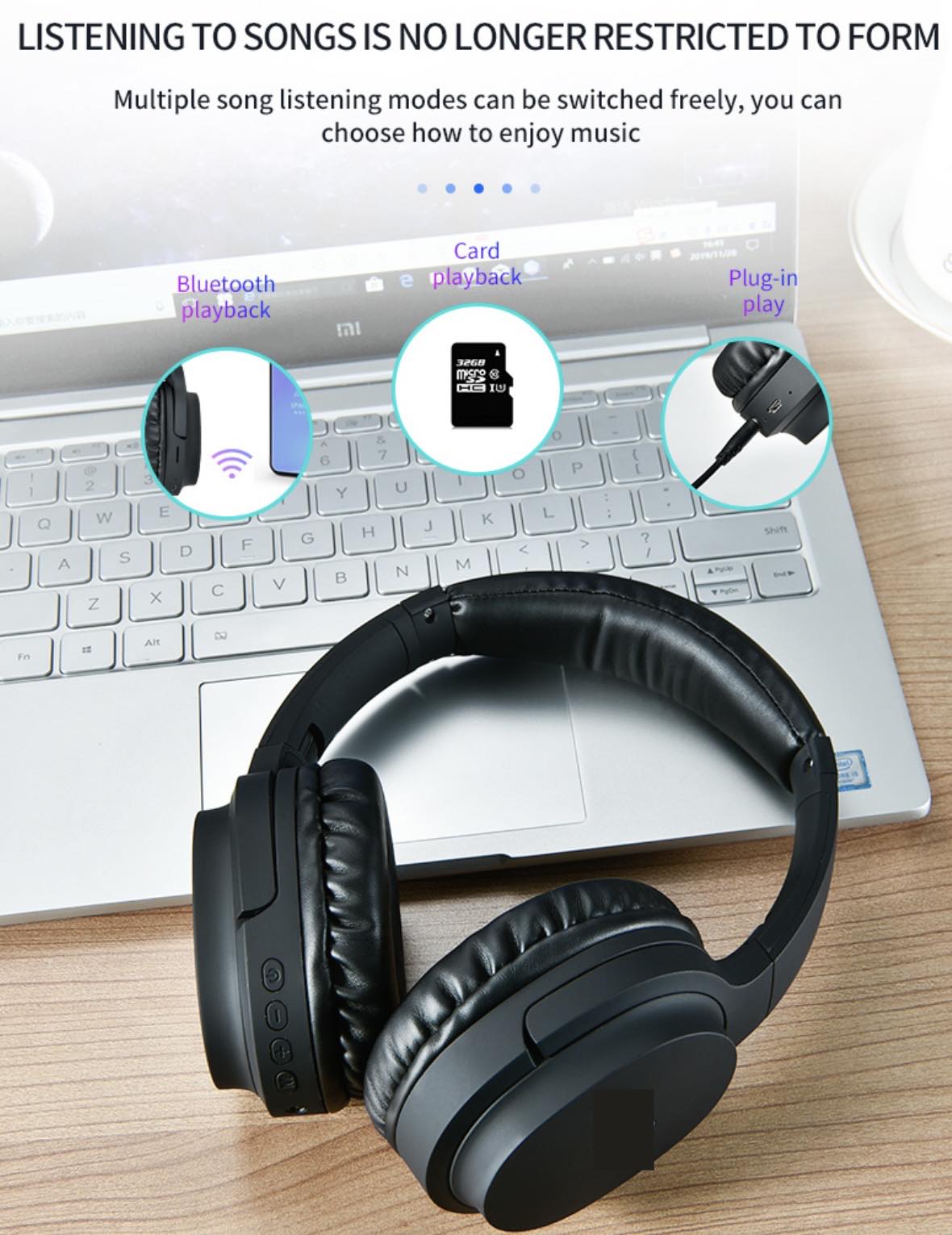 BURNESTER Folding Dual Wireless/Wired Headphones W/Hands-Free Call | TM-06
