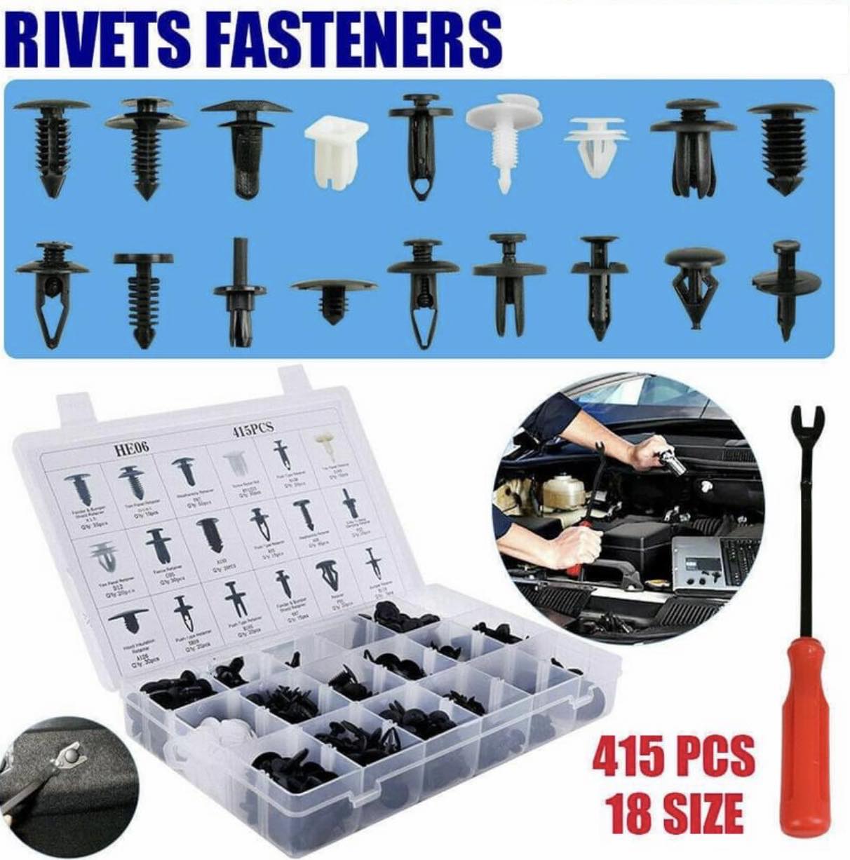 415pcs Car Body Plastic Rivets Push Pin Trim Clip Kit W/Removal Tool