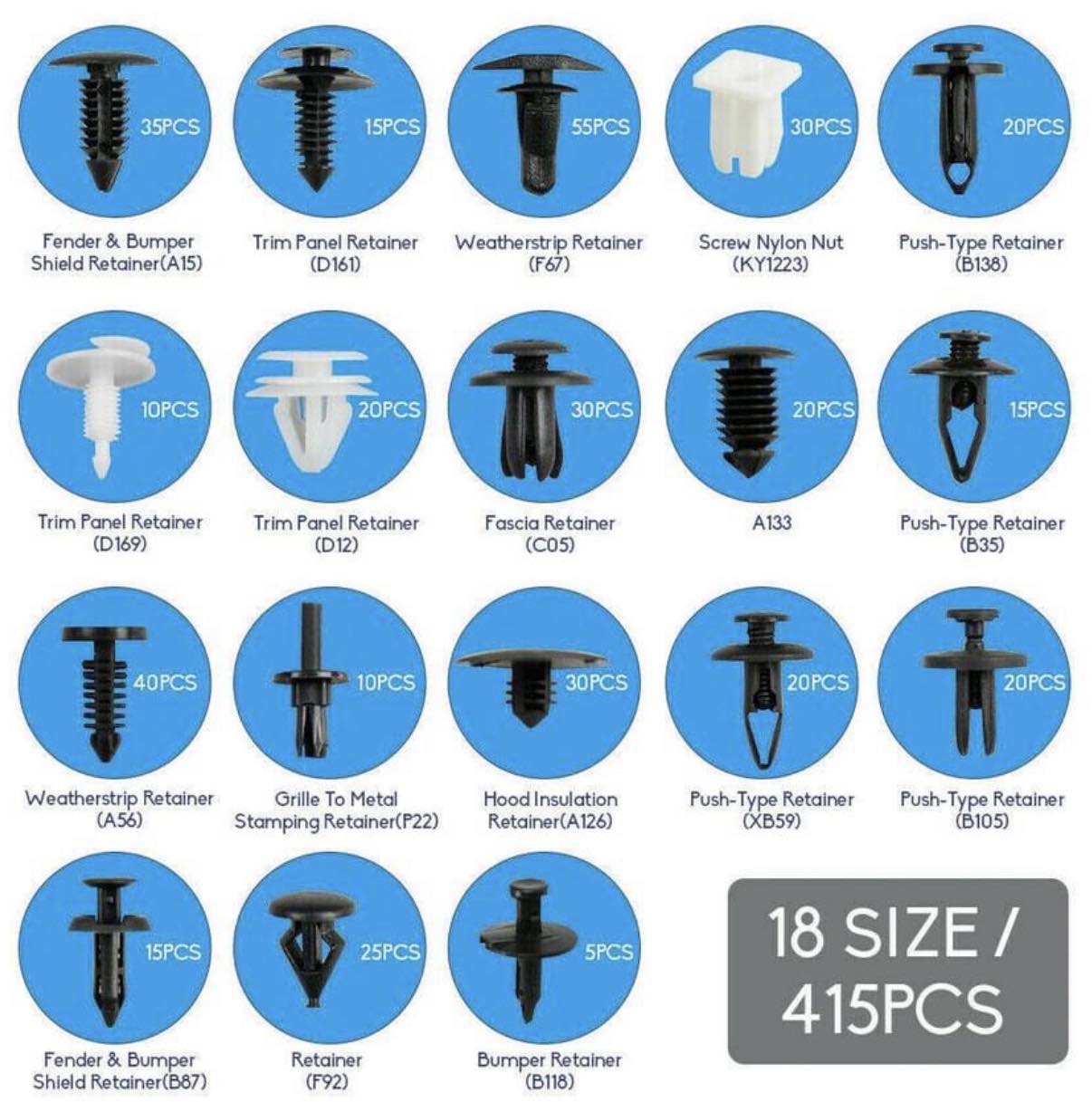 415pcs Car Body Plastic Rivets Push Pin Trim Clip Kit W/Removal Tool
