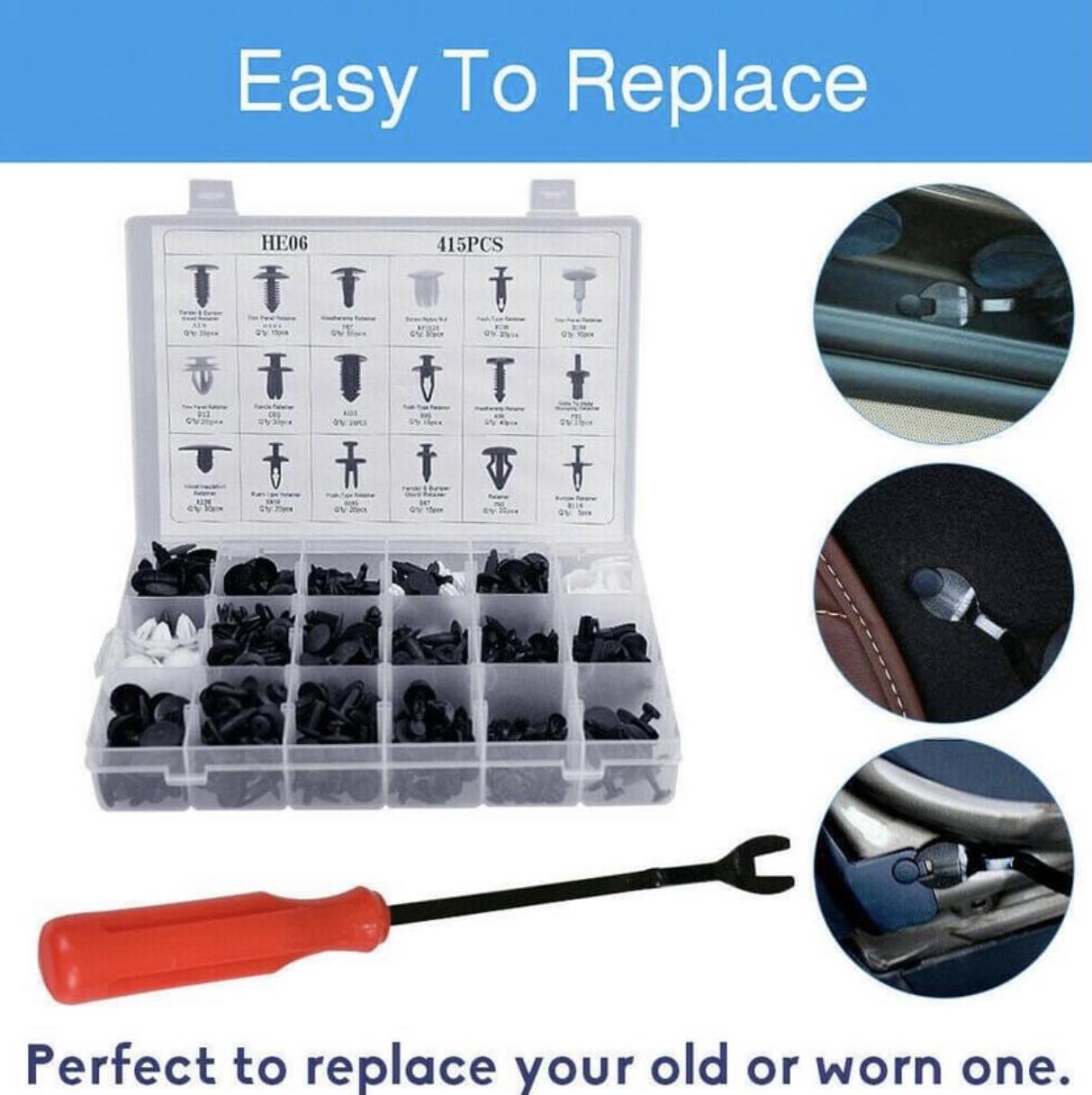 415pcs Car Body Plastic Rivets Push Pin Trim Clip Kit W/Removal Tool