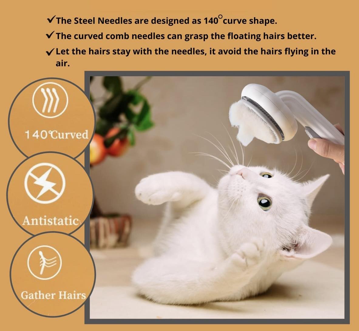 Pumpkin Pet Grooming Brush W/Clean Button | Cat & Dog