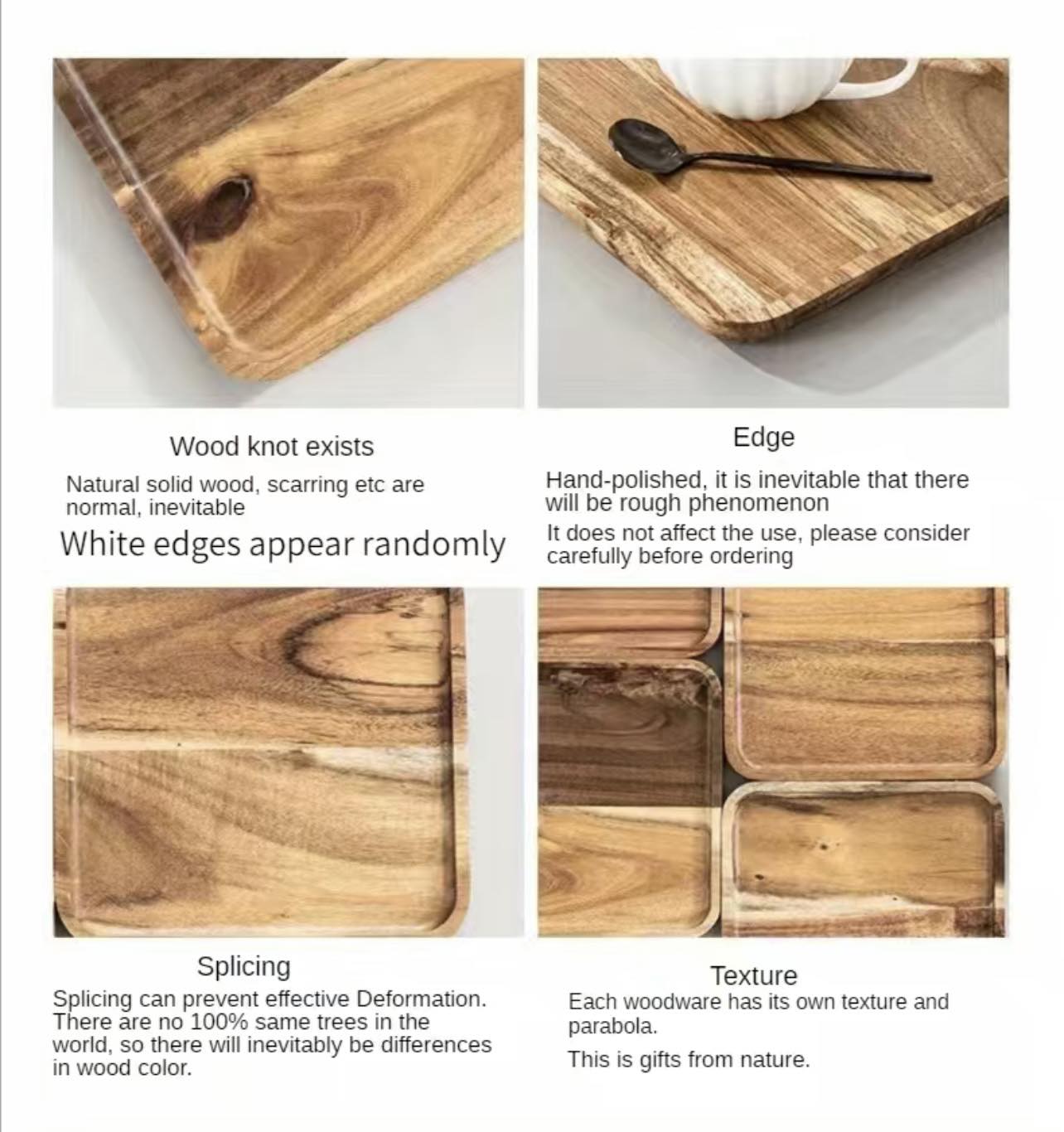 Acacia Log Rectangle Solid Wooden Plate Tray | 30x20cm