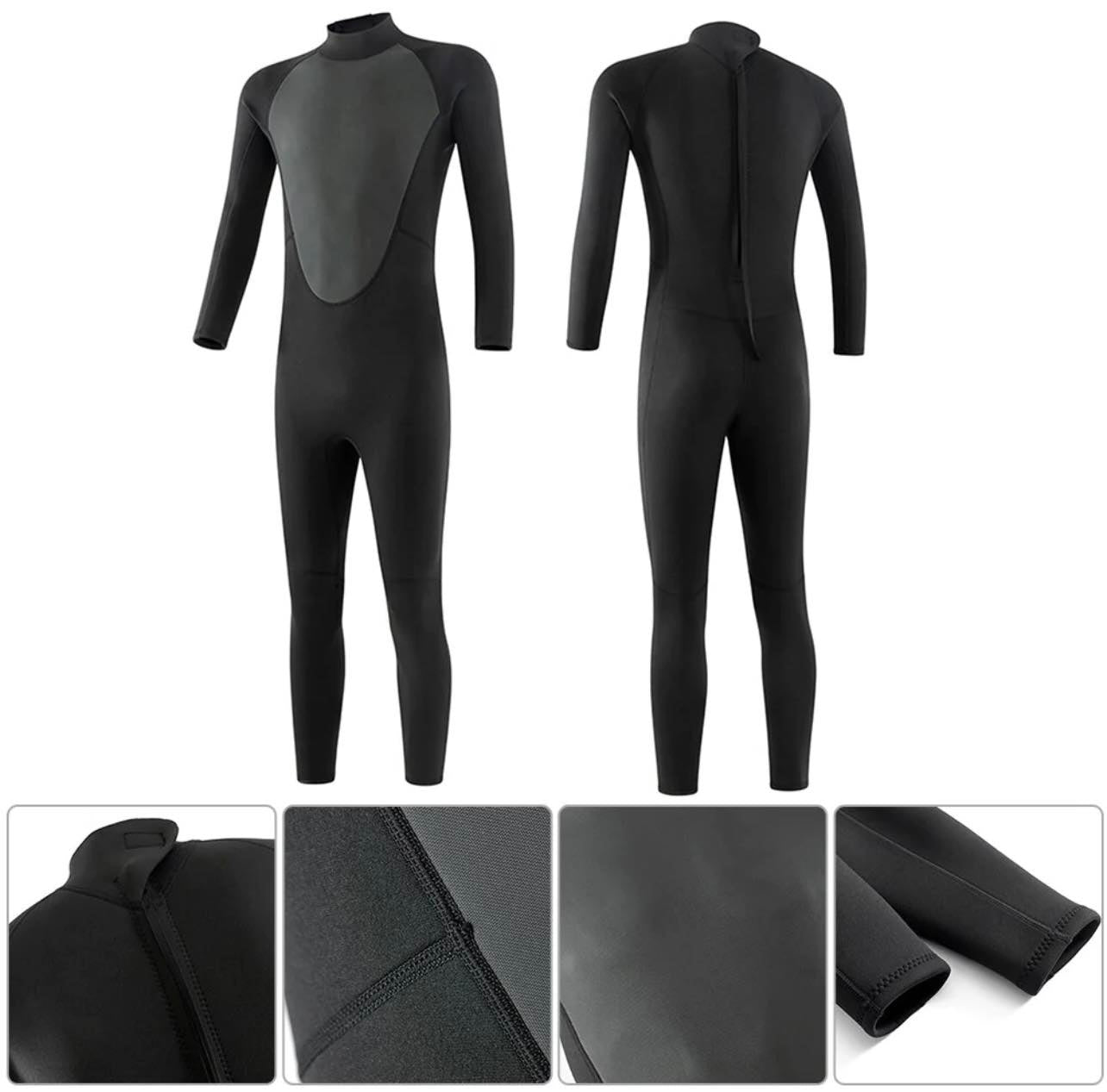 3mm Stretchy Men’s Long-Sleeve Full Bodysuit Wetsuit | Black | Medium