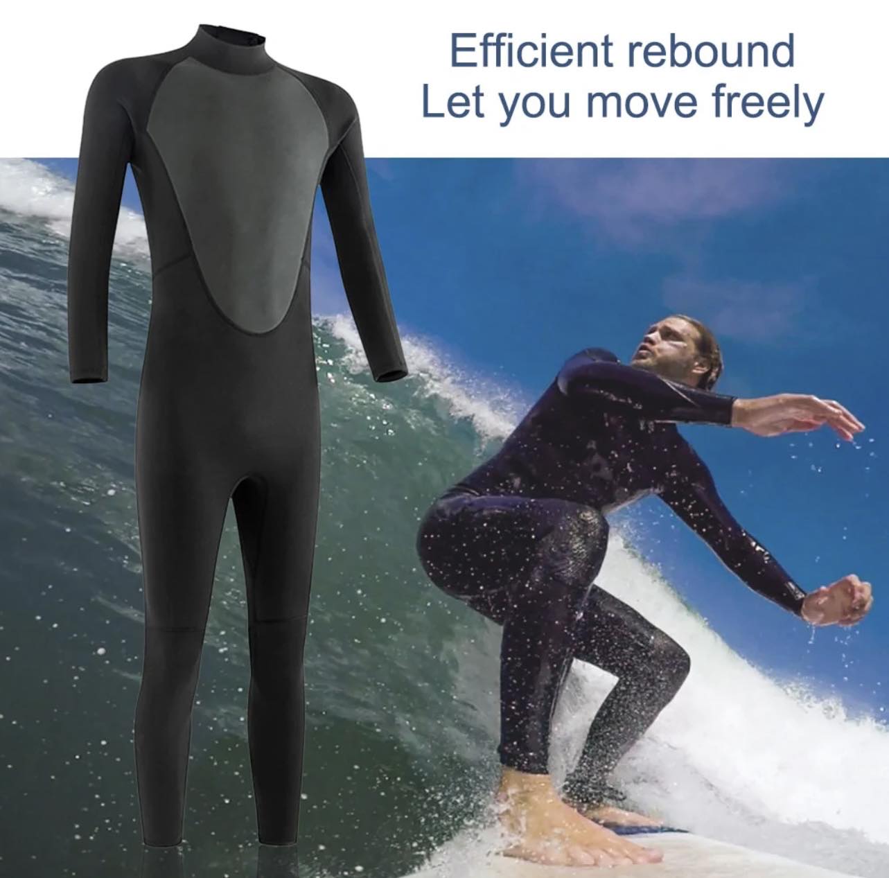 3mm Stretchy Men’s Long-Sleeve Full Bodysuit Wetsuit | Black | Medium