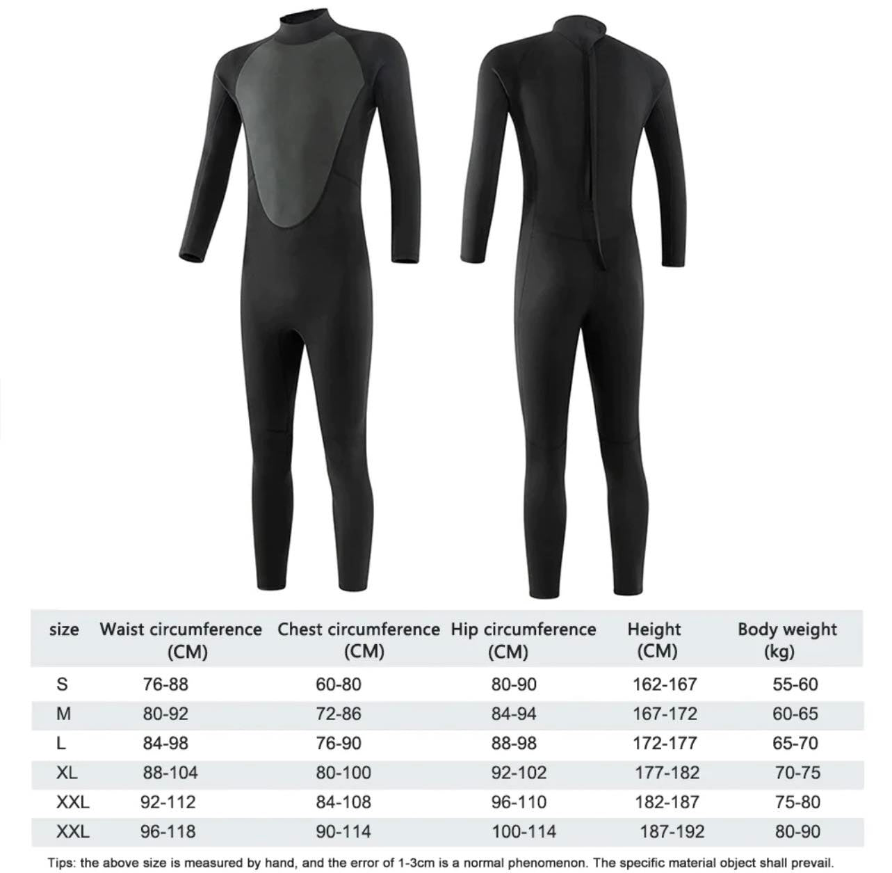 3mm Stretchy Men’s Long-Sleeve Full Bodysuit Wetsuit | Black | Medium