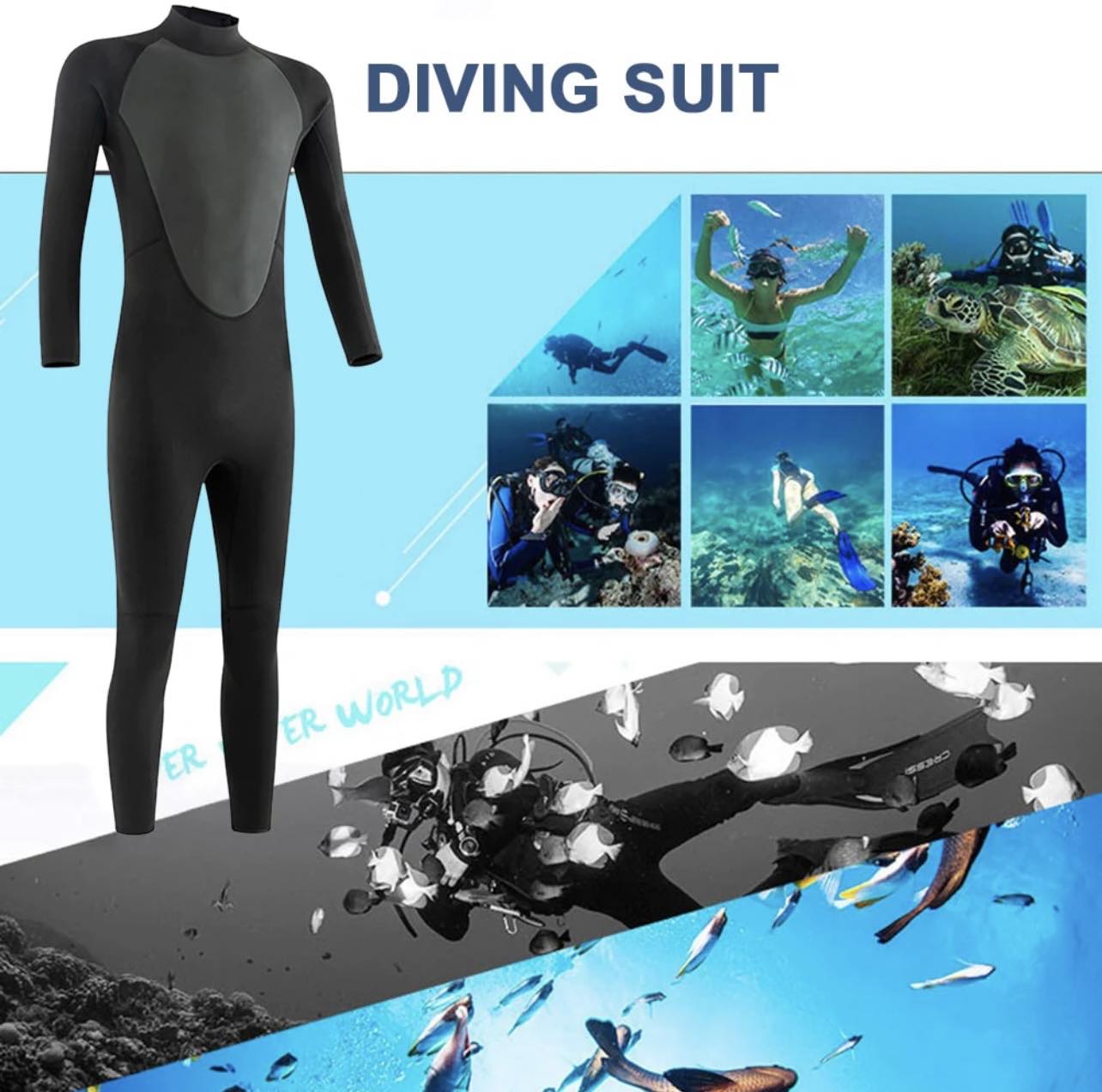 3mm Stretchy Men’s Long-Sleeve Full Bodysuit Wetsuit | Black | Medium