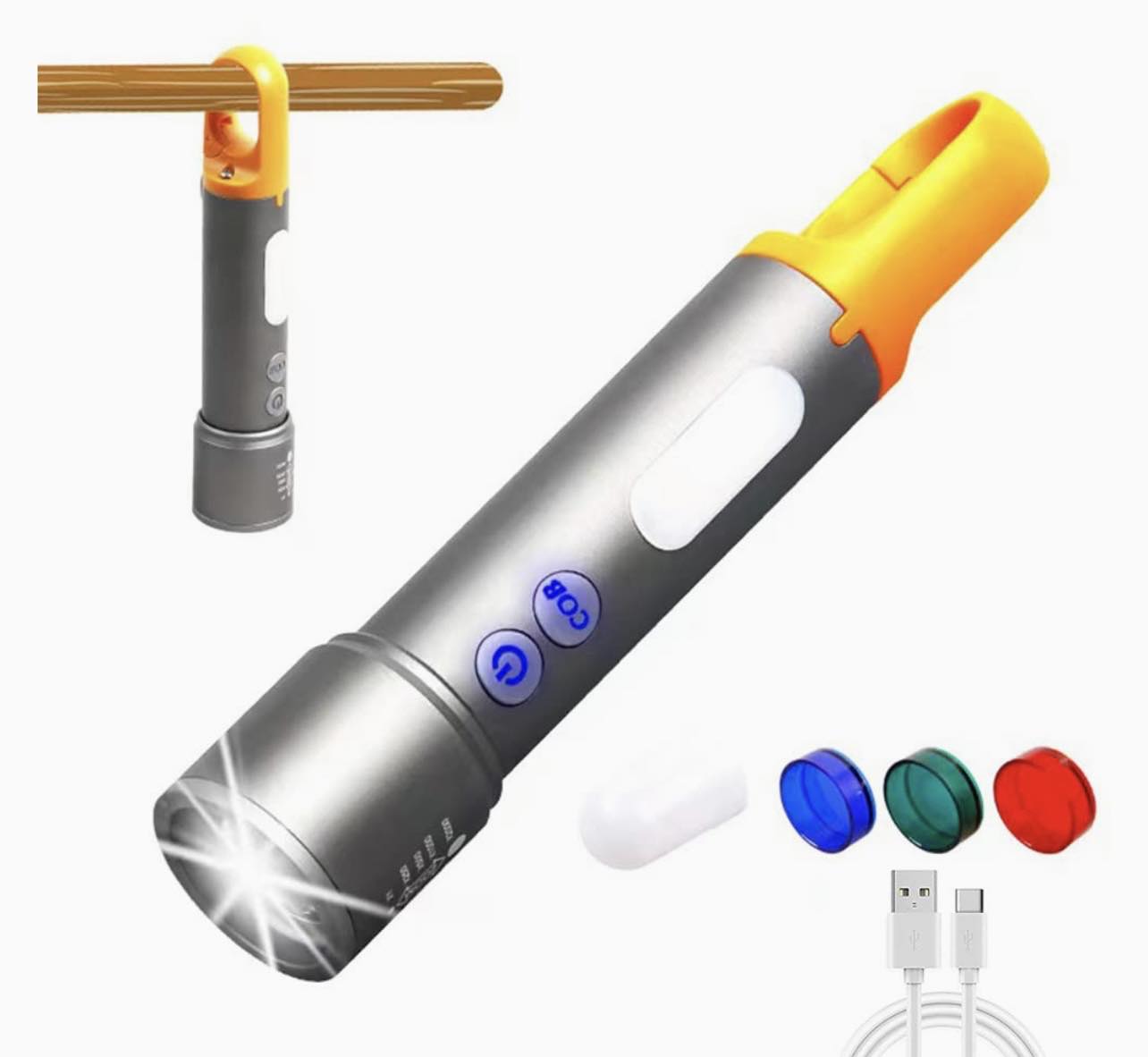 Tactical LED Flashlight Long Shot Wick W/Multicolour Lenses