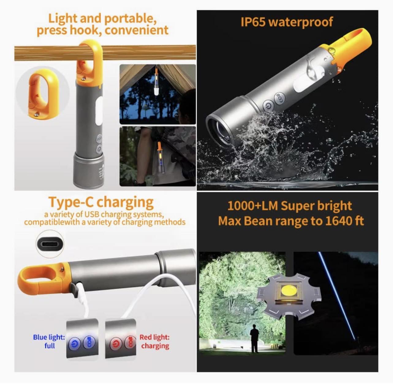 Tactical LED Flashlight Long Shot Wick W/Multicolour Lenses