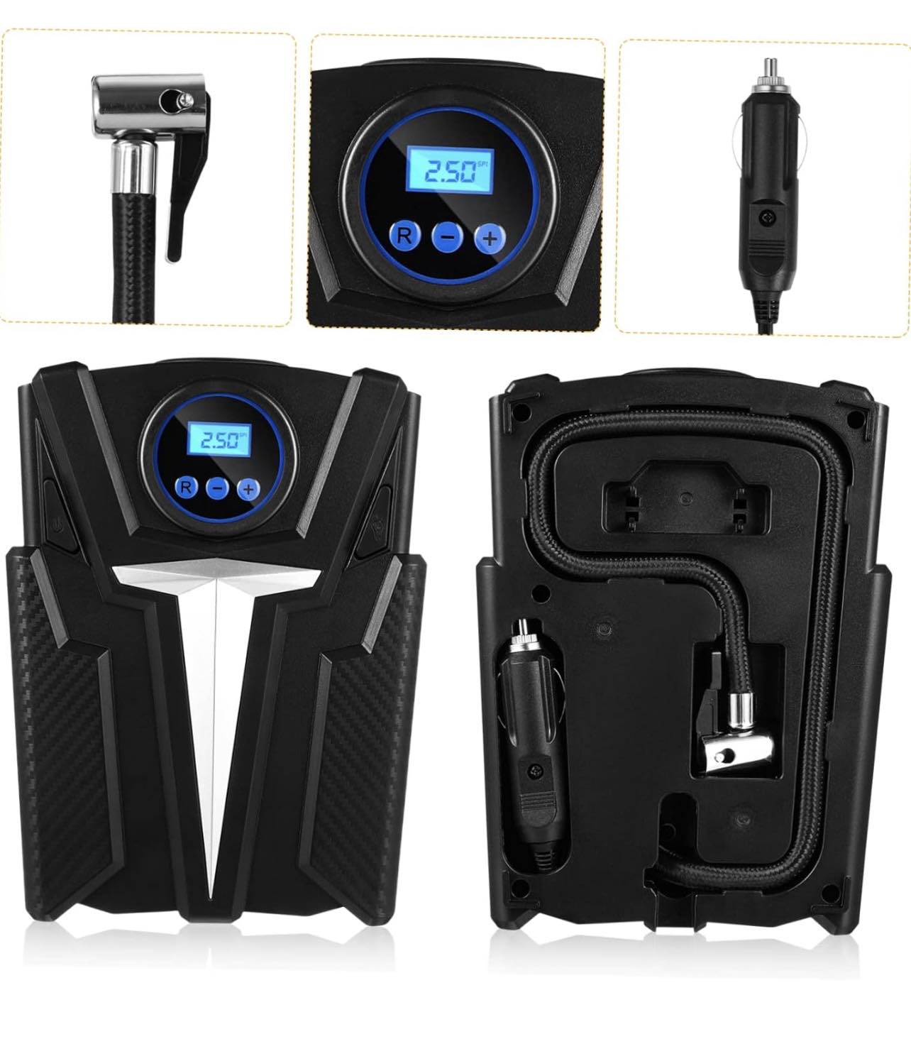 Portable Car Air Pump Car Tire Inflator Air Compressor W/Display & Light