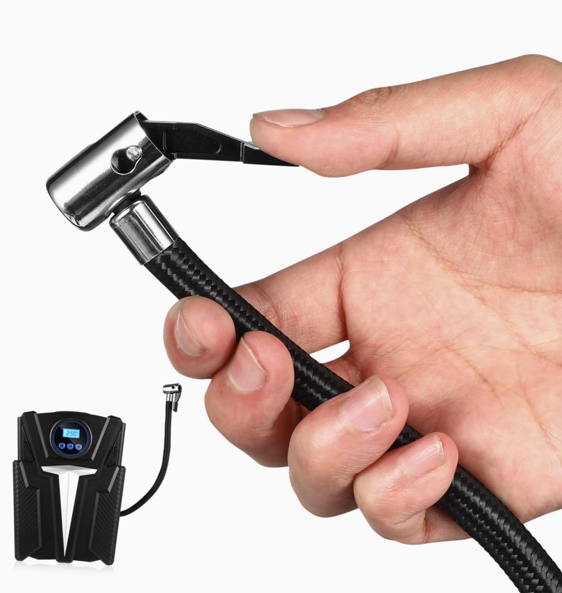Portable Car Air Pump Car Tire Inflator Air Compressor W/Display & Light