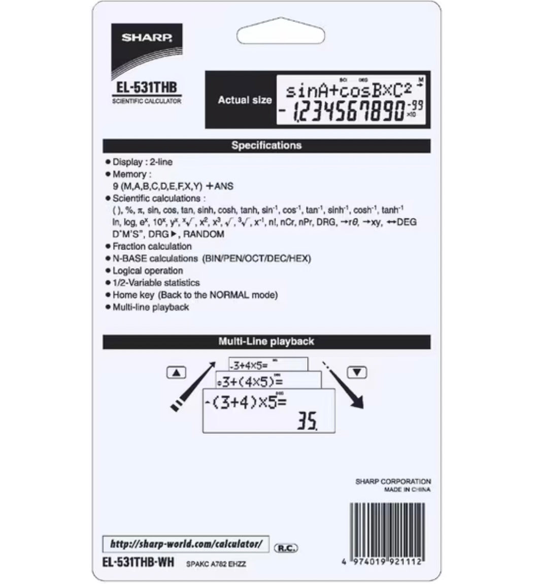SHARP Advanced Scientific Calculator | EL-531THB-WH