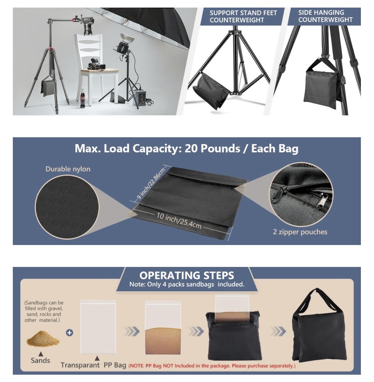 NEEWER 6 Pack Heavy Duty Sand Bag