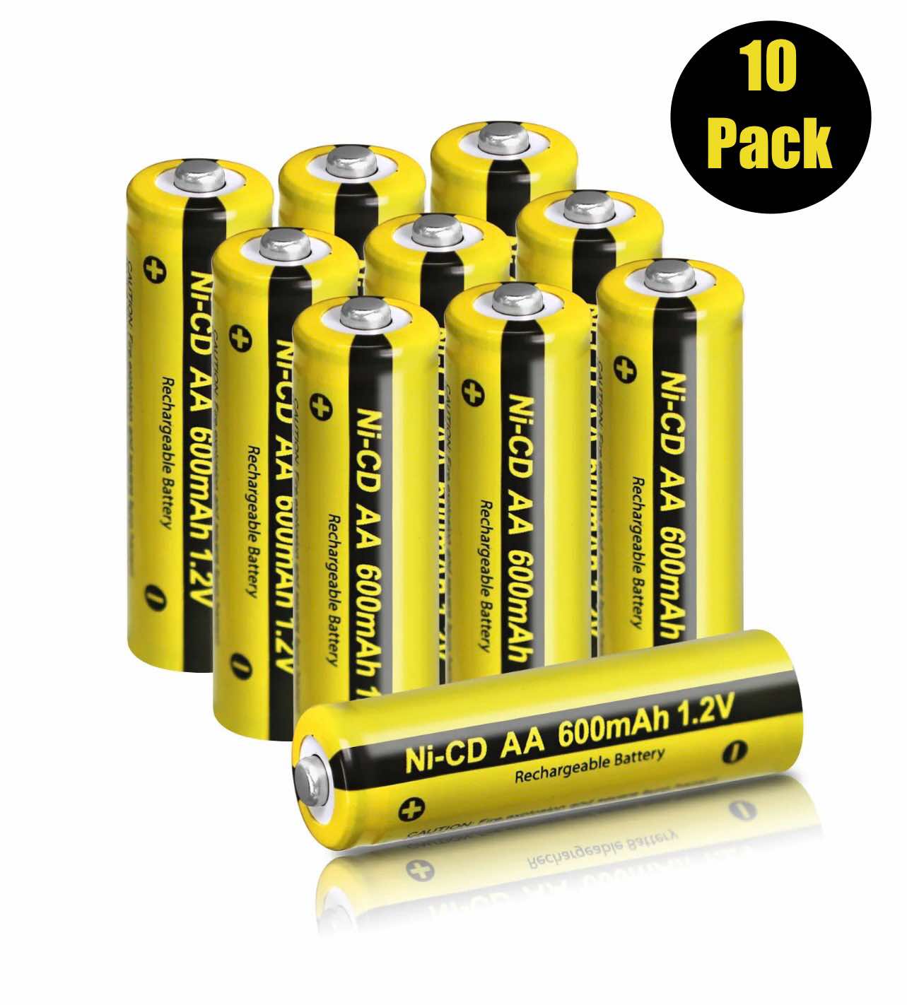 10 Pack AA 600mAh Rechargeable Batteries 1.2V Ni-CD