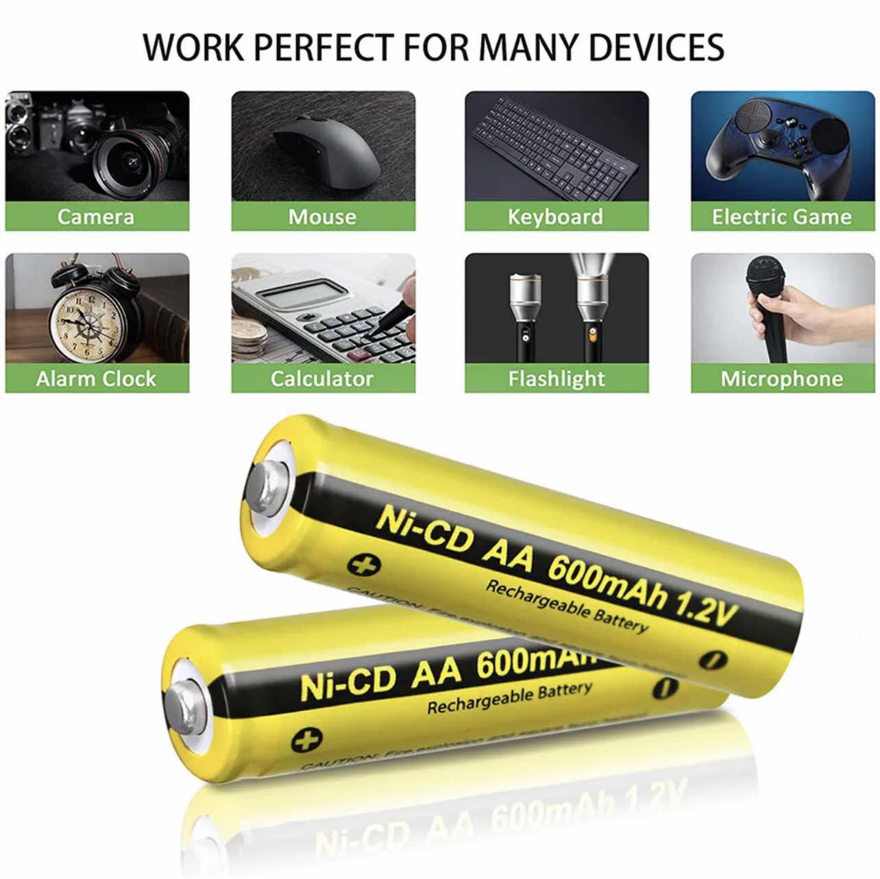 10 Pack AA 600mAh Rechargeable Batteries 1.2V Ni-CD