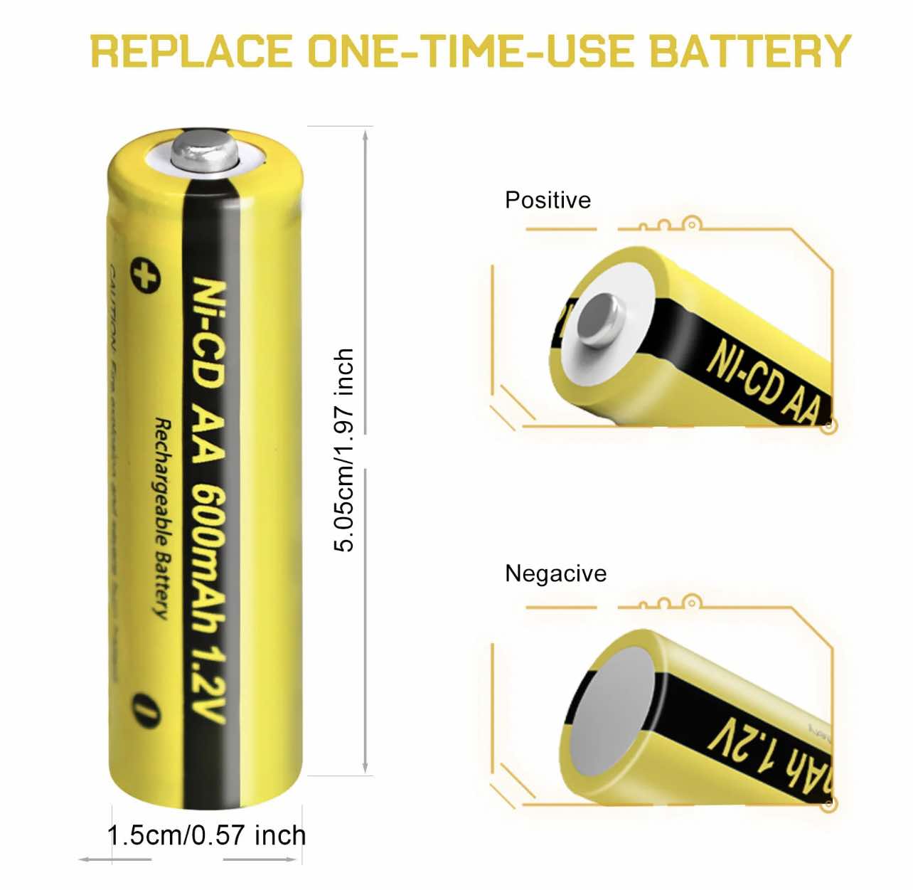10 Pack AA 600mAh Rechargeable Batteries 1.2V Ni-CD