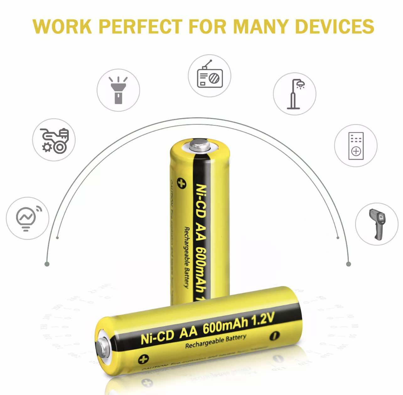 10 Pack AA 600mAh Rechargeable Batteries 1.2V Ni-CD