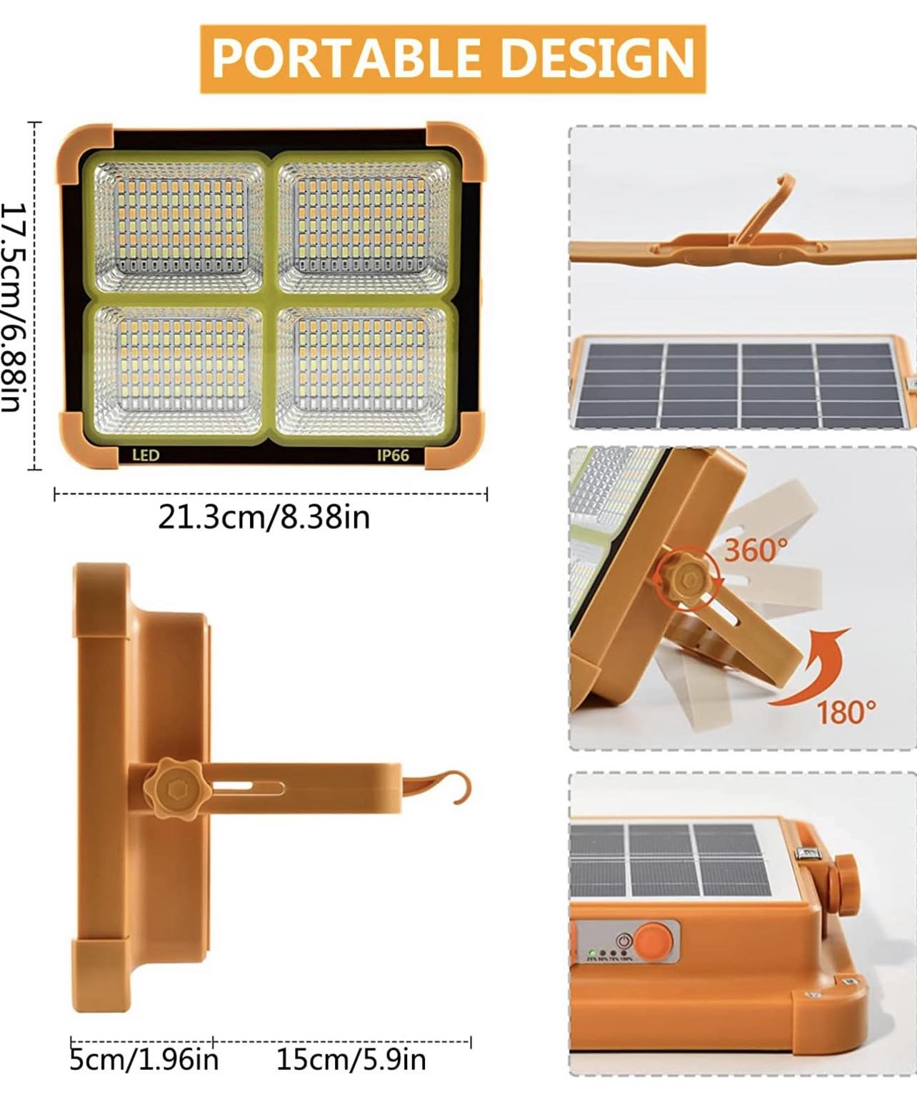 Solar Rechargeable LED Work Light Floodlight