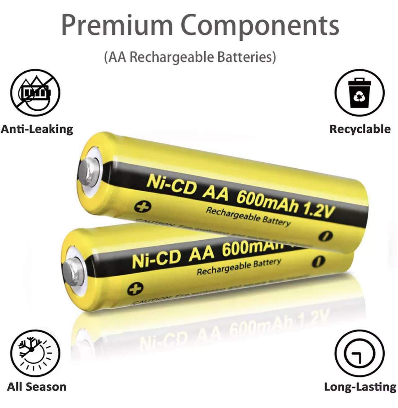 10 Pack AA 600mAh Rechargeable Batteries 1.2V Ni-CD