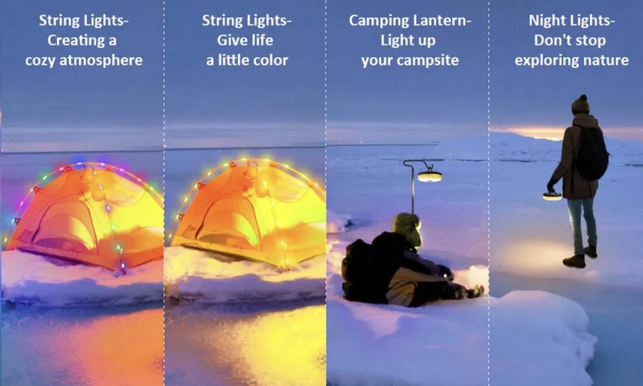 2-in-1 Stowable 10M String Light + Tent Lights