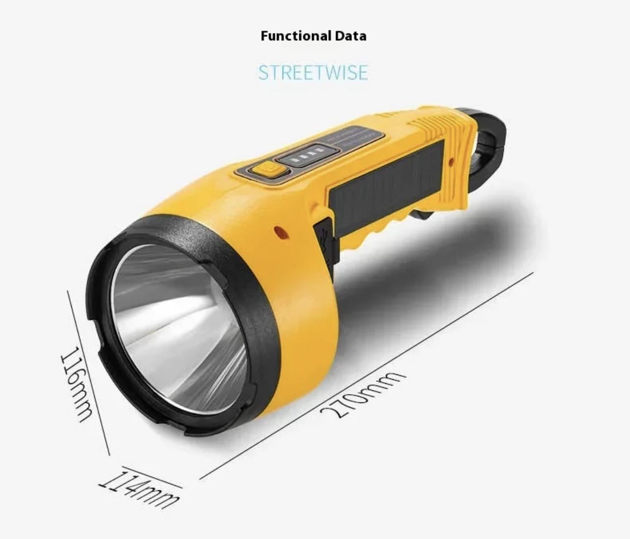 W5217 LED+COB Flashlight W/Solar Panel & Spring Hook