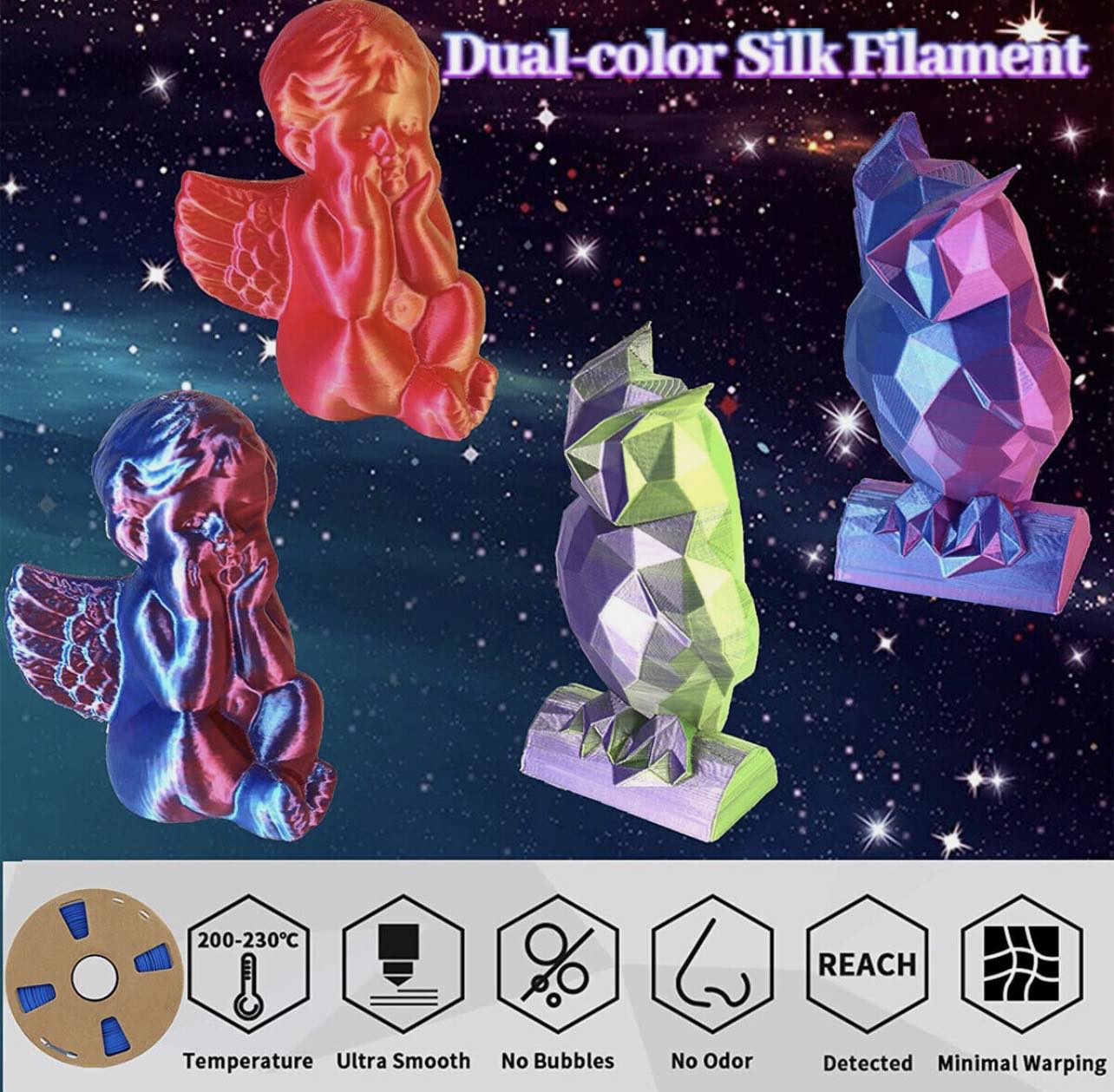 Dual Colour Silk PLA 3D Filament 1.75mm 1KG W/Spool