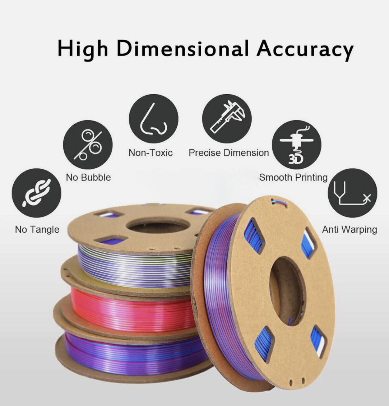 Dual Colour Silk PLA 3D Filament 1.75mm 1KG W/Spool