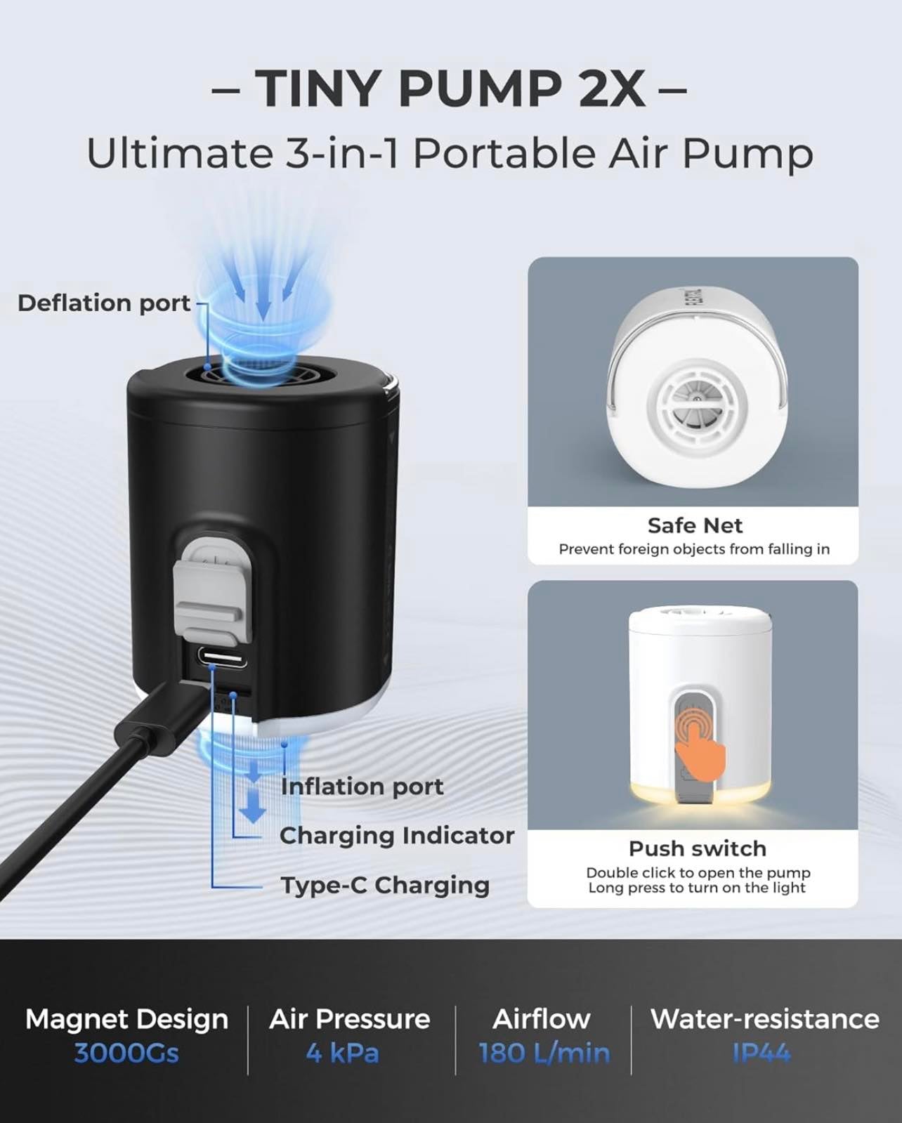 FLEXTAIL Tiny Pump 2X | 3-in-1 Outdoor Pump and Camping Lamp W/Magnet