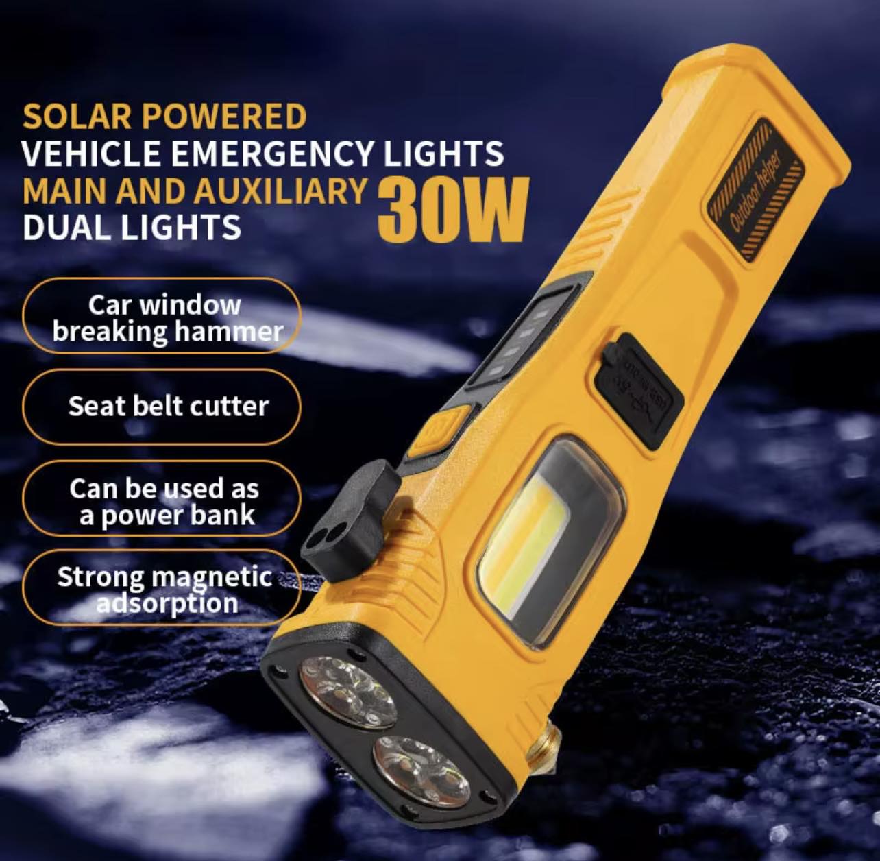 Emergency Flashlight 6LED+COB W/Magnet & Solar | W5214