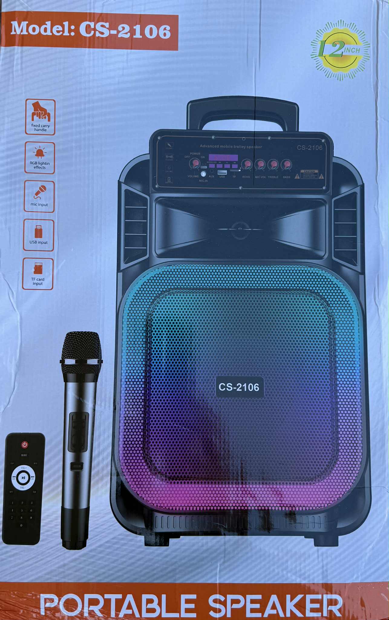 BT Trolley Speaker Karaoke 12” W/Wireless Mic & Remote | CS-2106