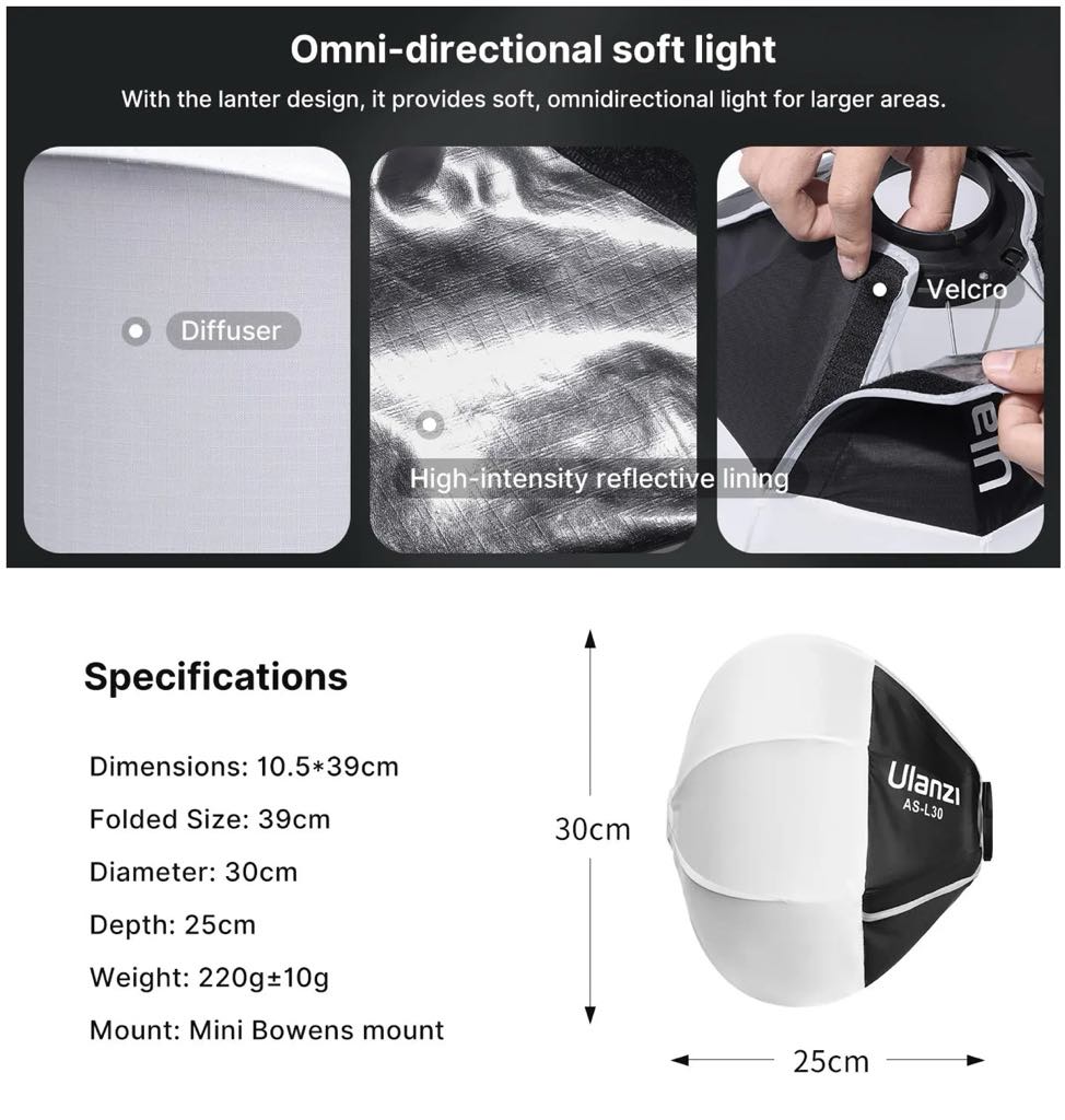 Ulanzi AS-L30 30cm Mini Bowens Mount Lantern Softbox