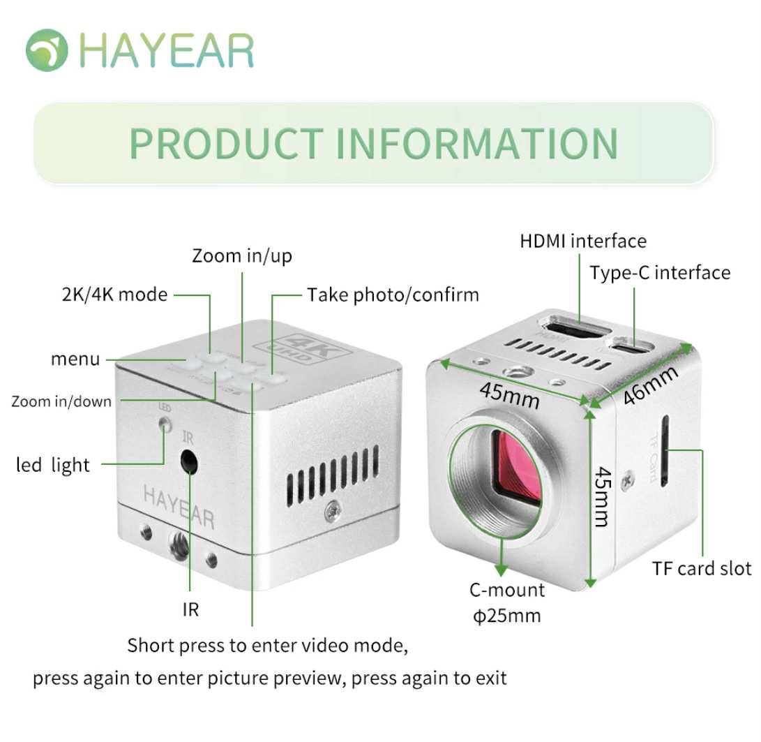 HAYEAR HD Industrial Camera 4K UHD Digital Microscope Eyepiece Camera W/Remote