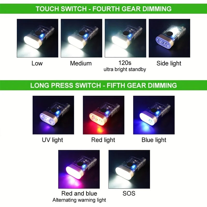 Mini Portable Key Light LED Flashlight TYPE C Rechargeable Camping Hiking Lantern High Power Luminous Flash Light Pocket Torch