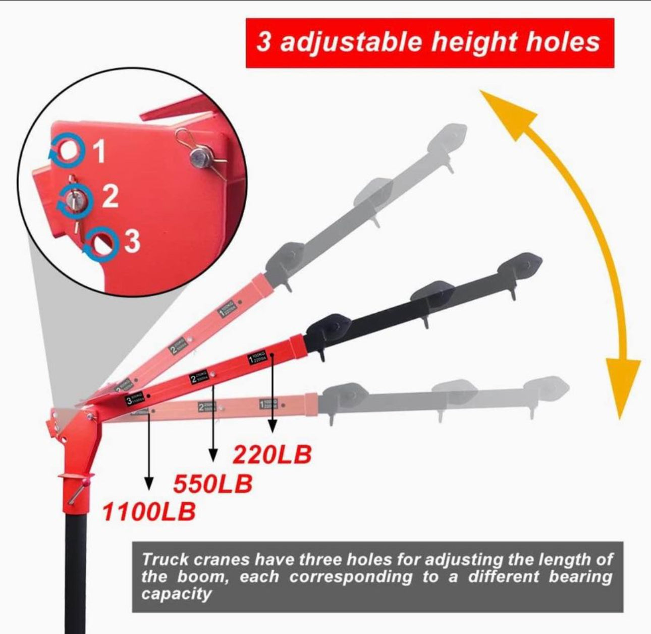 Folding Truck-Mounted Crane W/Electric Winch 12V Electric Winch 2000lbs / 3500lbs