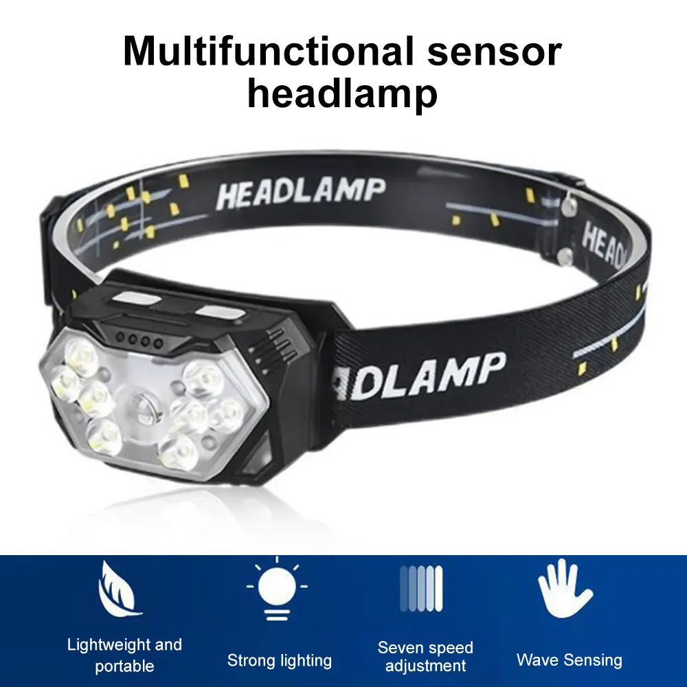 9 LED Strong Light Headlamp USB Rechargeable Motion Sensor