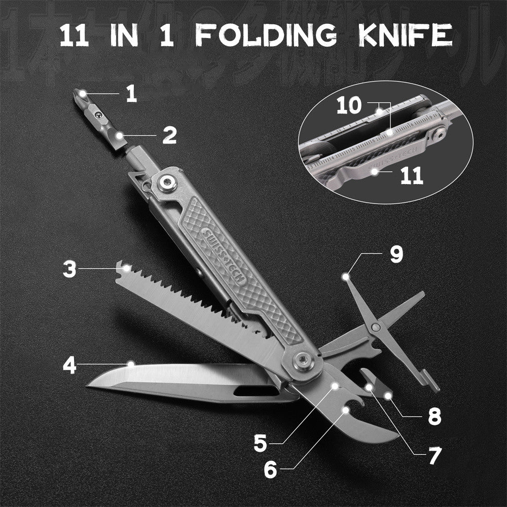 SWISS TECH 11 in 1 Folding Multi Outdoor Pocket Mini Portable Tool