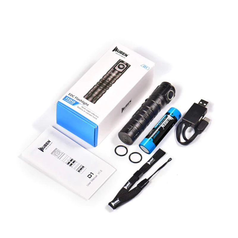 WUBEN D1 Compact Rechargeable Flashlight EDC 1100Lumen 6 Light Modes Waterproof Tactical Torch with Magnetic Tail for Camping