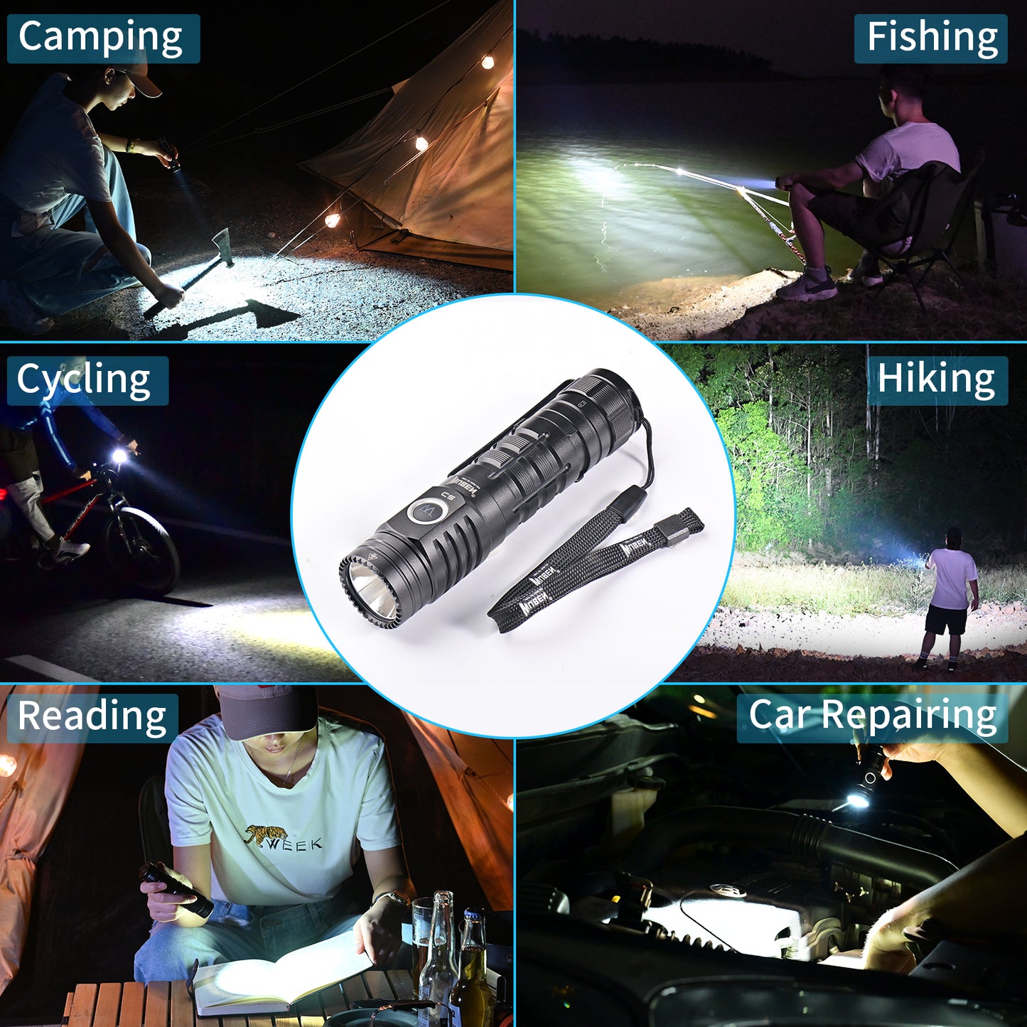 WUBEN C2 USB Rechargeable LED Flashlights with Power Bank 7 Modes 2000 High LM IP68 Waterproof Flashlight