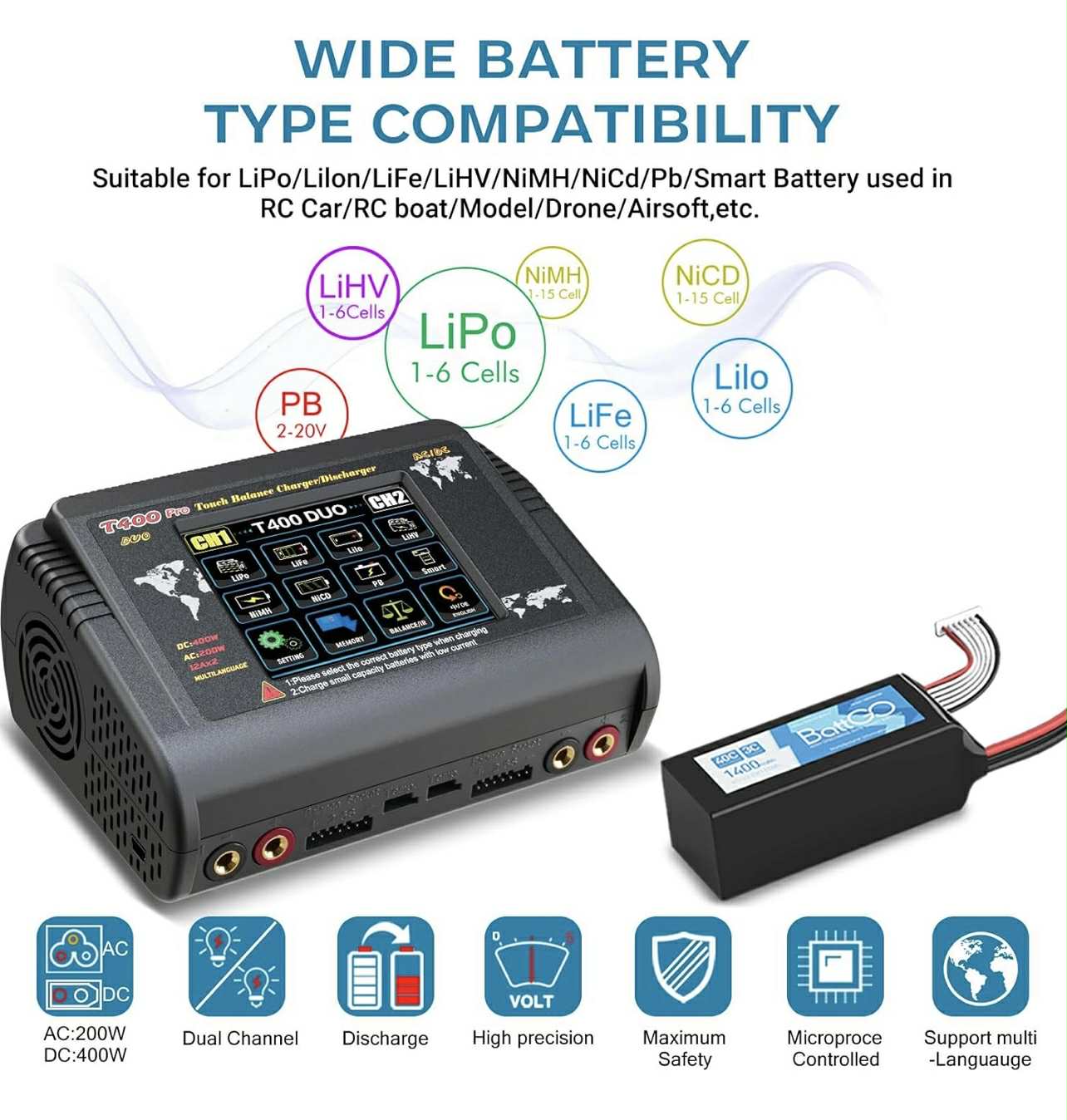 HTRC T400 Pro Dual Channel RC Lipo Battery Charger/Discharger