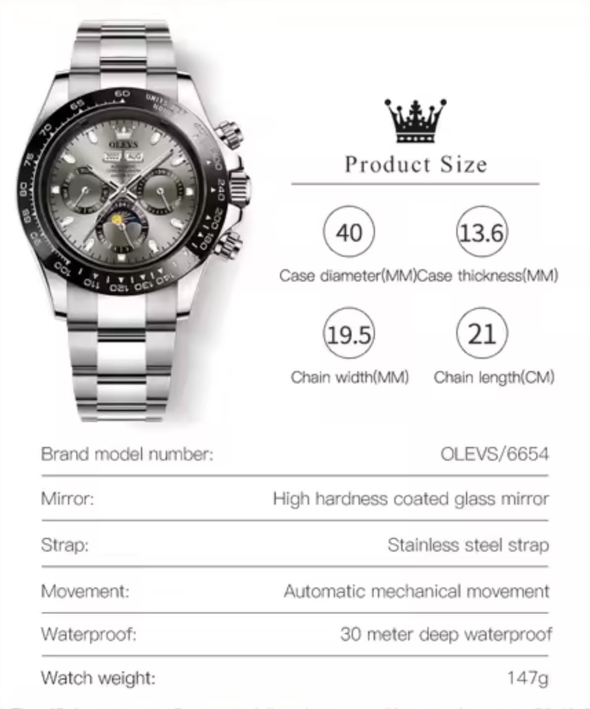 OLEVS 6654 Luxury Automatic Mechanical Watch