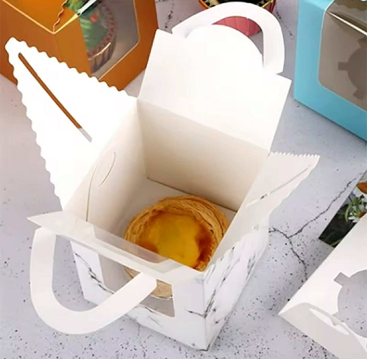 50pcs | 3.2” Paper Cupcake Muffin Box Single Cupcake Holder W/Window + Stickers